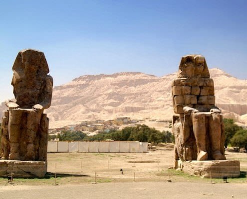 Colossi of Memnon and mountains of Valley of the Kings