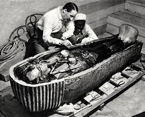 Howard Carter opens the innermost shrine of King Tutankhamen's tomb