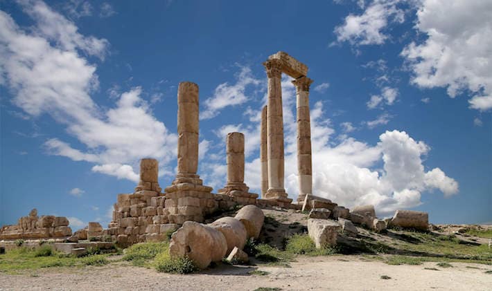 Roman Corinthian columns of the Hercules Temple at Citadel Hill, Amman