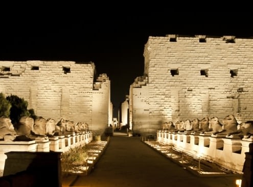 Temple of Karnak lit up at night during the Karnak Temple Sound and Light Show