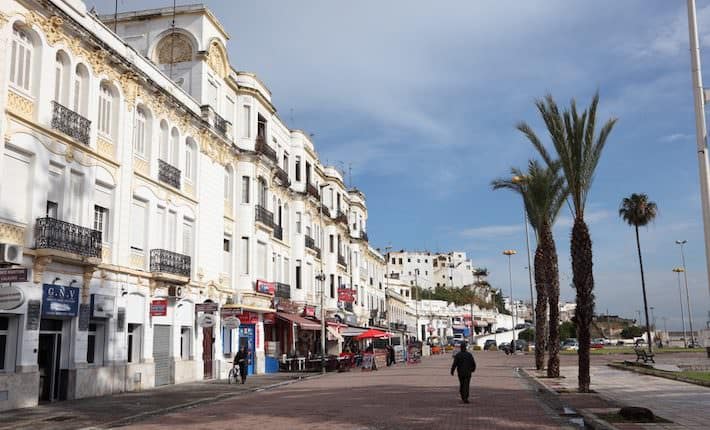 Tangier Attractions - Alley with palm trees and art deco buildings in the old town of Tangier