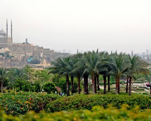 Panorama of the Mosque of Muhammad Ali in the Cairo Citadel from Azhar Park