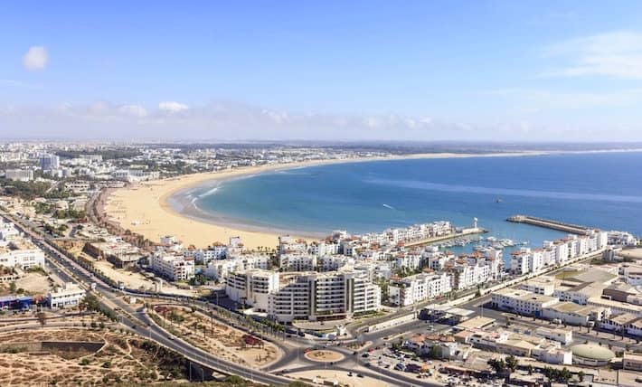 View of the beach and the marina of Agadir