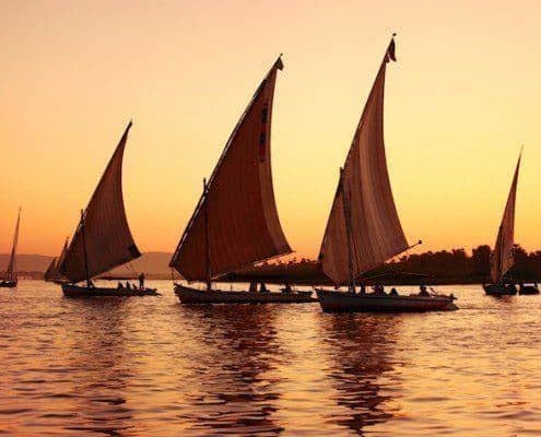 Feluccas at sunset, Nile River, Egypt