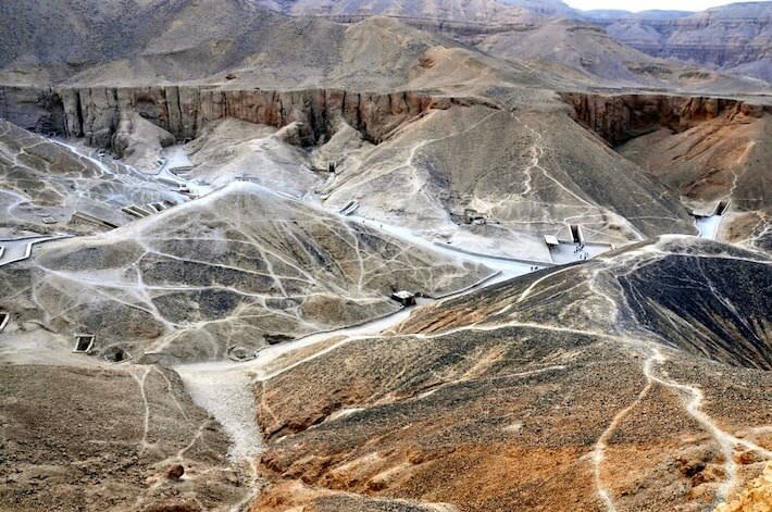 The Valley of the Kings showing tomb entrances, Theban Necropolis