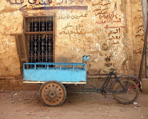 Bicycle cart by old wall in Islamic, Medieval Cairo