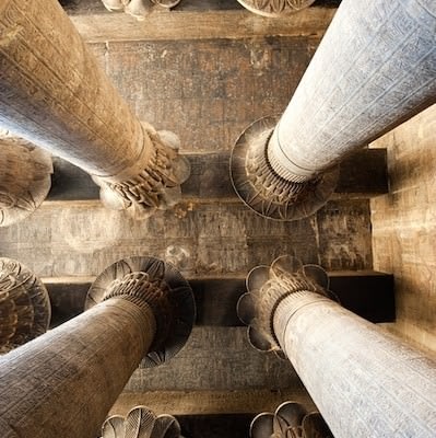 Looking up in the Hypostyle Hall, Temple of Khnum