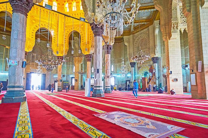 Interior of Abu al-Abbas al-Mursi Mosque with beautiful arabesque decors on stone and wood
