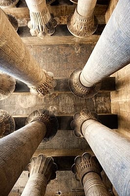 Looking up in the Hypostyle Hall, Temple of Khnum