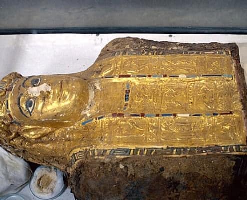 Mummy found in the Valley of the Golden Mummies, now in el-Bawiti museum, el-Bahriya