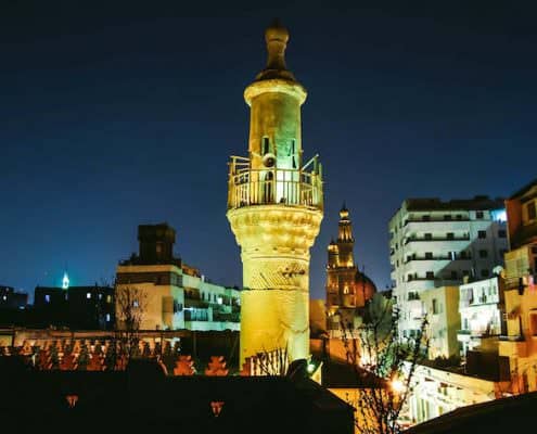 Night shot of Minaret of Al Aqmar Mosque
