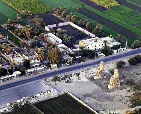 Aerial view of the Memnon Statues, Luxor West Bank