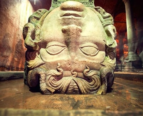 Gorgon Medusa. The Basilica Cistern is the largest of several hundred ancient water reservoirs