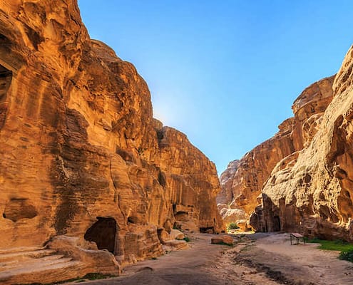 Caved buildings of Little Petra in Siq al-Barid, Wadi Musa, Jordan