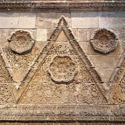Decorated facade of the Palace of Mshatta (Jordan) at the Pergamon Museum in Berlin