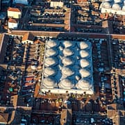 The Covered Bazaar in Istanbul seen from a helicopter