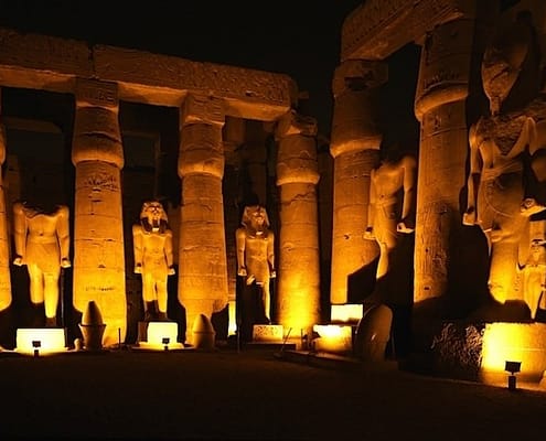 Columns and statues, Luxor Temple by night