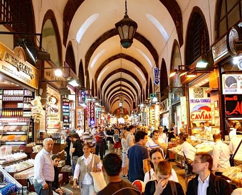 People shopping in the Grand Bazar in Istanbul, Turkey, one of the largest covered markets in the world