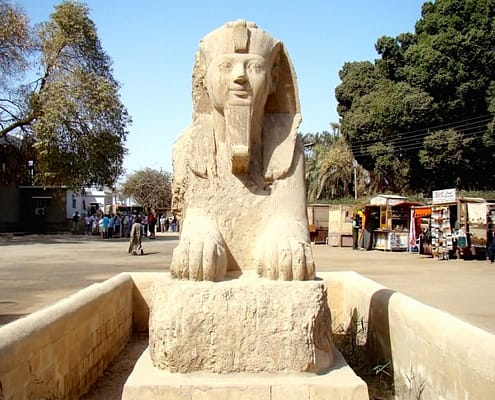 The Alabaster Sphinx in the Open-Air Museum of Memphis, Egypt