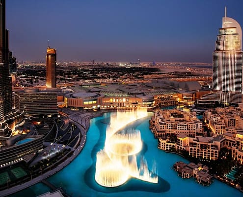 The fountain seen from Burj Khalifa - the tallest building in the world