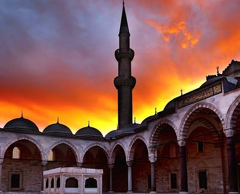 View of the majestic Suleiman Mosque at sunset