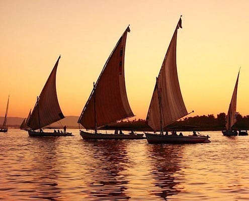 Feluccas at sunset, Nile River, Egypt