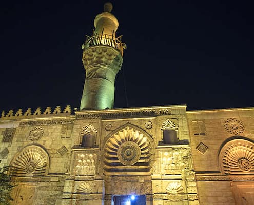 El-Aqmar Mosque at night, Cairo