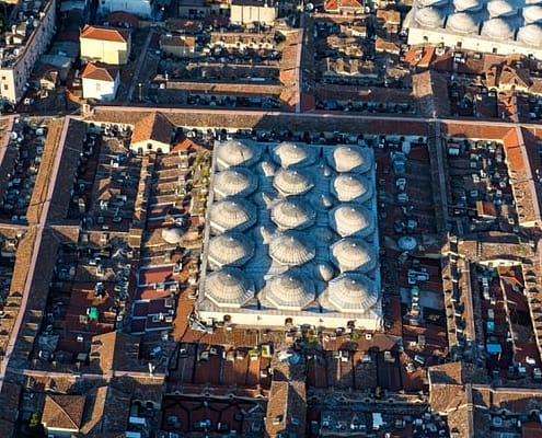 The Covered Bazaar in Istanbul seen from a helicopter