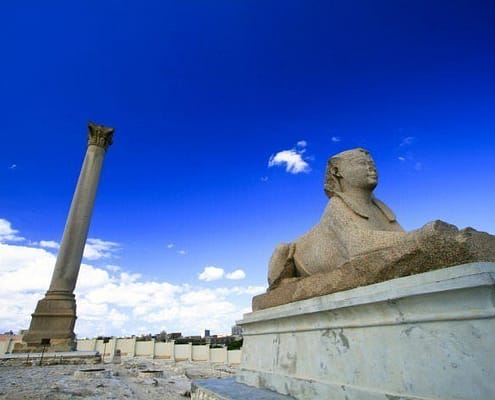 Pompey’s Pillar and Ancient Sphinx in Alexandria, Egypt