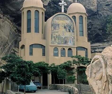 Entrance of the rock church of Monastery Of St. Simon The Tanner