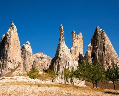 Unusual rocks of Red Valley in Cappadocia, a historical region in Central Anatolia in Turkey