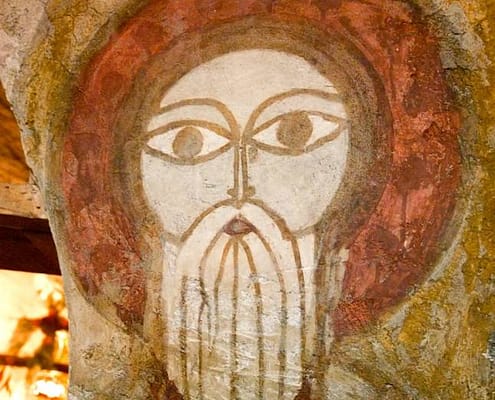 Fresco with the face of St. Paul in the Coptic Christian fresco with St. Paul face in Coptic Christian Monastery of St. Paul