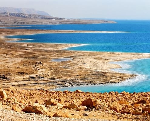 View of the Dead Sea coastline, Jordan