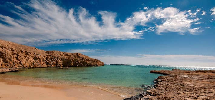 Sandy bay with blue turquoise water in Ras Mohammed National Park