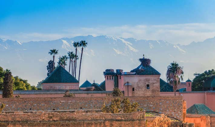 The incomparable El Badi Palace with Atlas mountains in the background. Commissioned by Saadian sultan Ahmad al-Mansur.