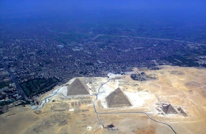 Aerial view of the Giza Plateau and Cairo