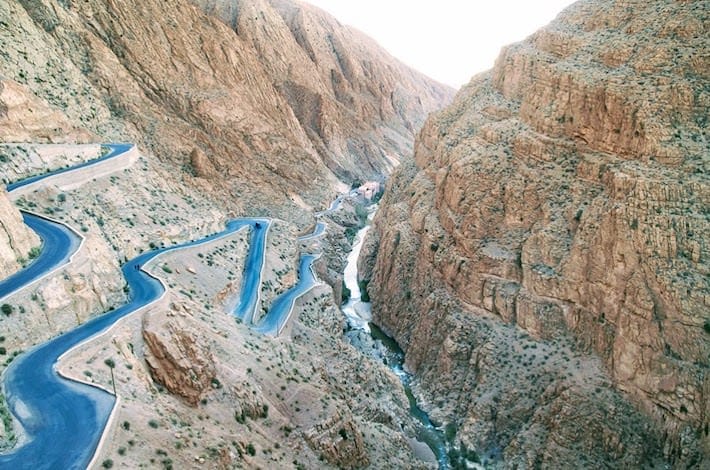 Tizi-n'Test Pass - Dades Gorges, High Atlas, Morocco. Road view and sunset
