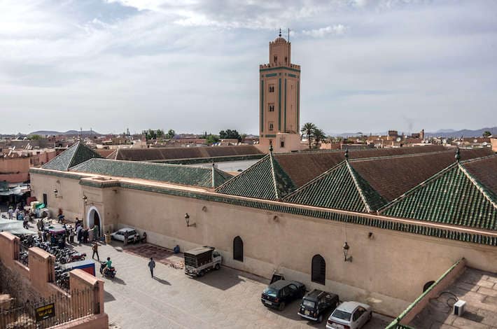Roof and minaret of Mosque of Ben Youssef, view from neighbouring roof