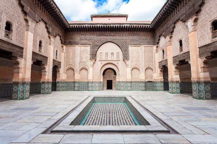Courtyard of Ben Youssef Mosque in Marrakech, Morocco