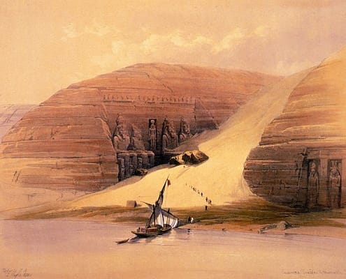 Excavated Temples of Abu Simbel - Painting by David Roberts, 1848