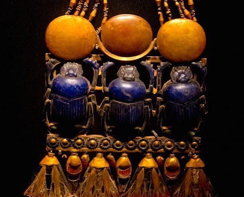 Pectoral with three scarab beetles clasped to a necklace