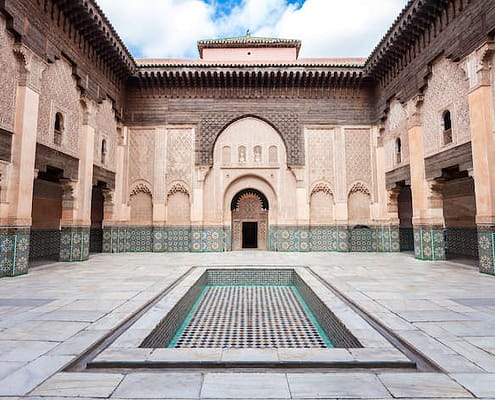 Courtyard of Ben Youssef Mosque in Marrakech, Morocco