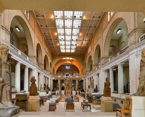 Wide angle interior view of Egyptian Museum in Cairo