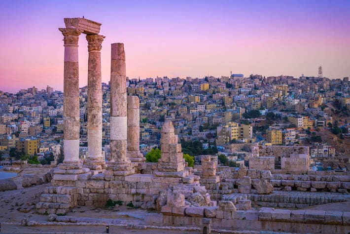 Amman cityscape at sunset seen from the citadel
