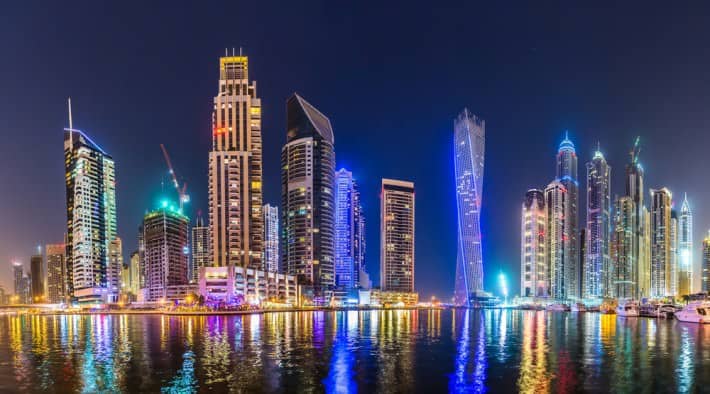 View of Dubai Creek after dark
