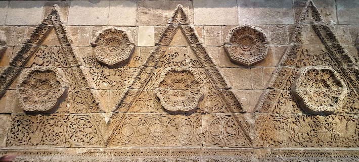 Decorated facade of the Palace of Mshatta (Jordan) at the Pergamon Museum in Berlin