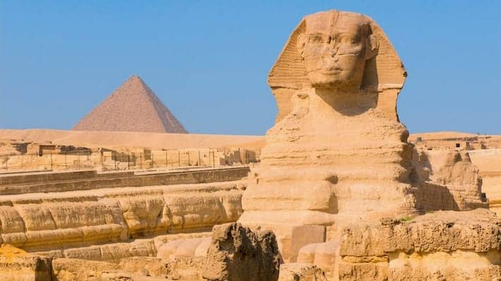 Sphinx and pyramids at Giza, Cairo