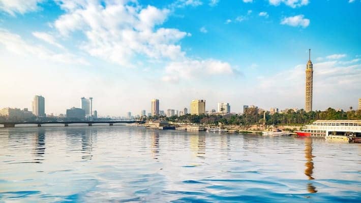 Panorama of the Nile River, view of the Cairo city