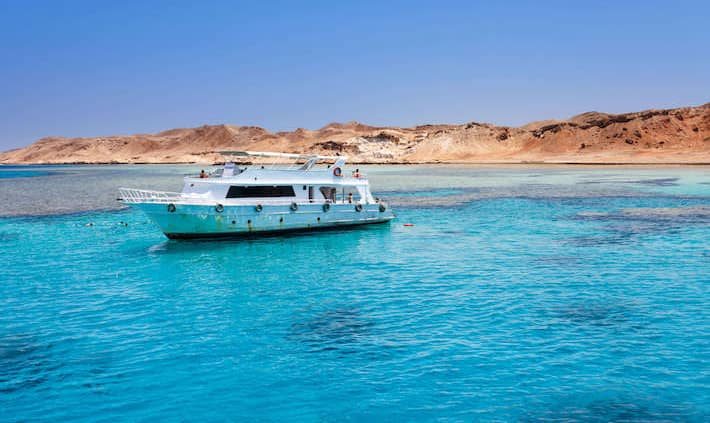 Tourist boat at Tiran Island, Red Sea, Egypt