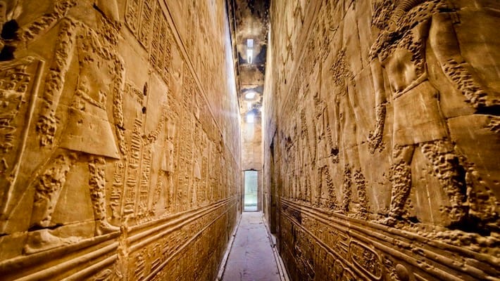 Egypt Tours from UK - Interior of the ancient egyptian Temple of Horus at Edfu, Egypt
